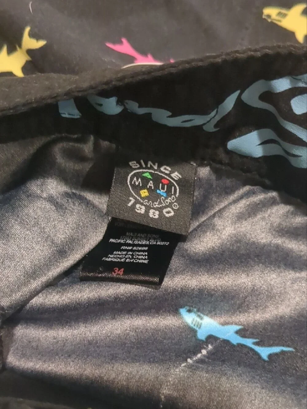 Maui and Sons Black Swim Shorts with Neon Accent Shapes